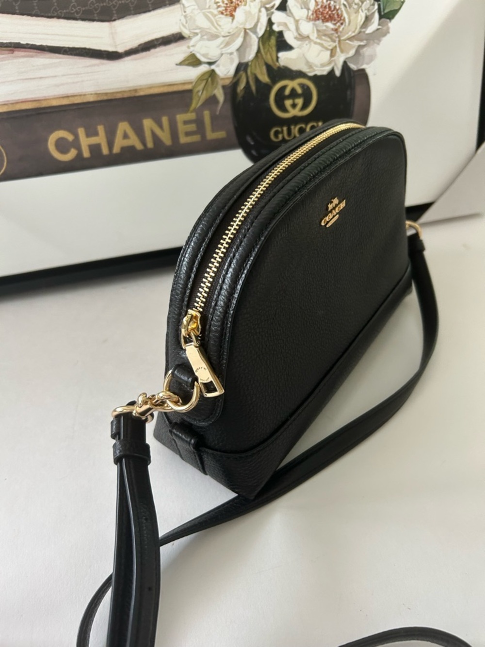Coach Black Leather Crossbody Bag structured Camera Bag Gold Hardware - Picture 7 of 13
